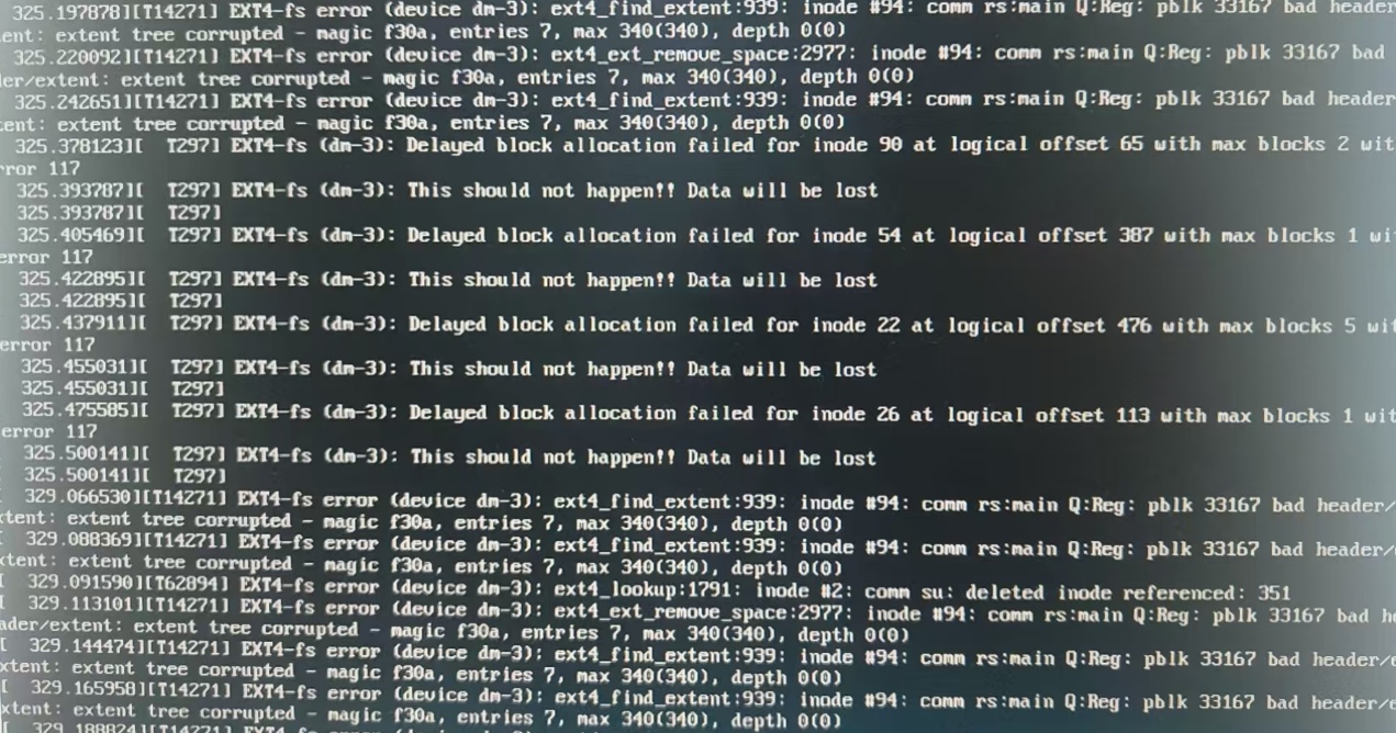 带外终端中 dm-3 报错与 VRM 主机故障状态