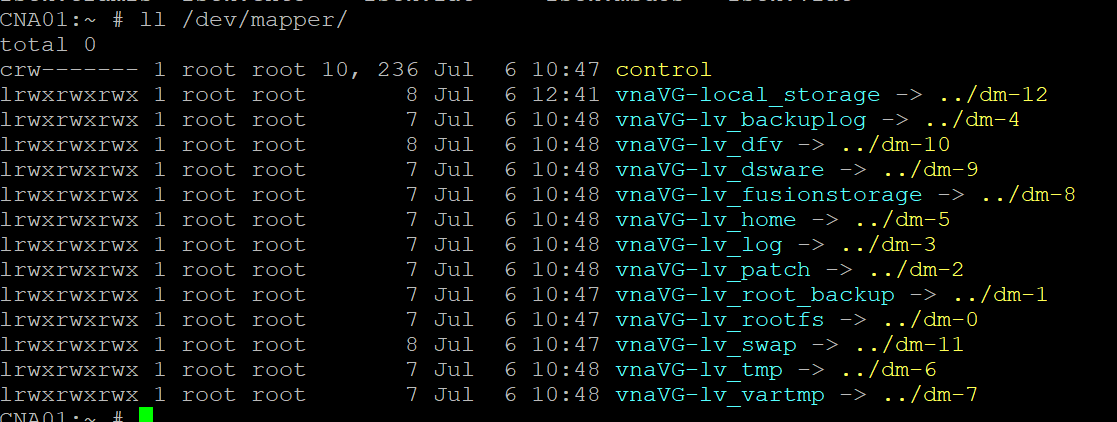 ls -l /dev/mapper/ 查看逻辑卷对应关系